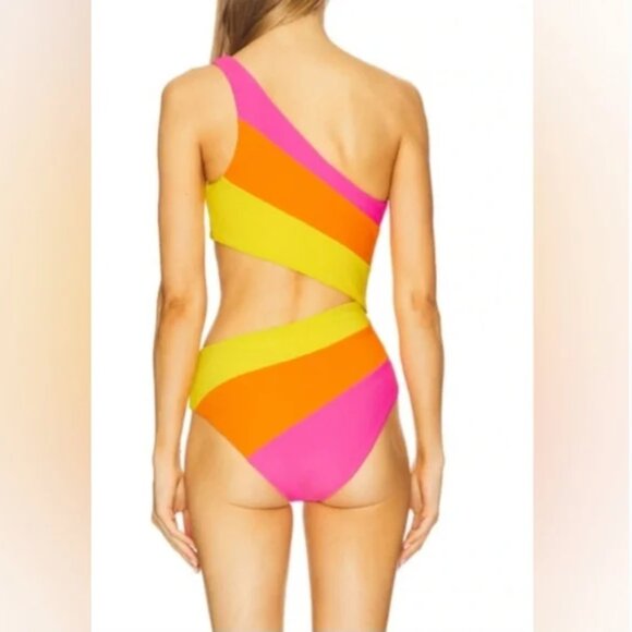 Free People NWT Beach Riot Celine One-piece Swimsuit Colorful Colorblock size L - Picture 2 of 5